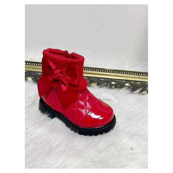 Gemma red patent quilted girls boot