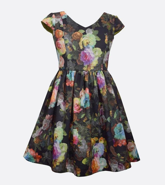 Farah black floral short sleeve  dress