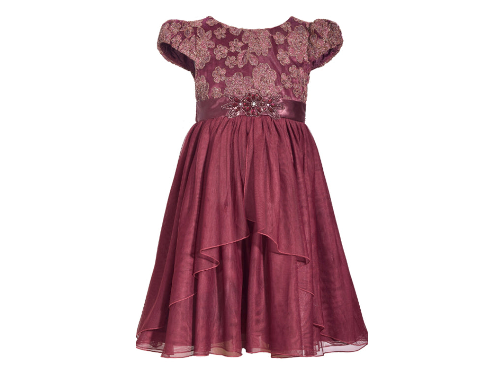 girls burgundy capped sleeve sequin short sleeve dress confirmation junior bridesmaid