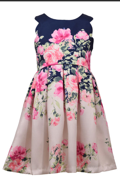 Maeve pink and navy floral sleeveless pleated dress