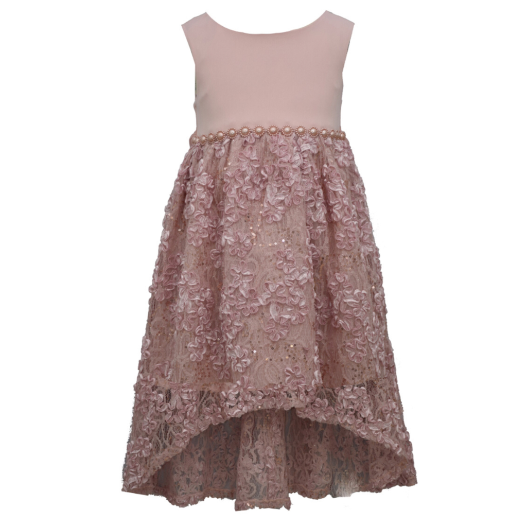 Charmaine older girls rose gold blush pink dipped hem Prom dress