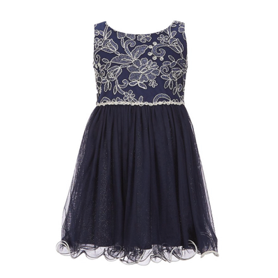 LUCY navy & white embroidered tulle dress