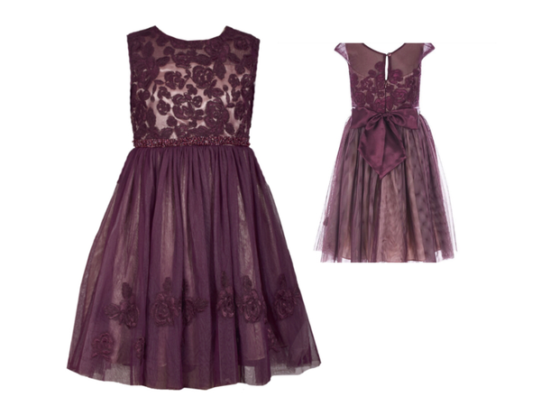 Beth merlot embroidered tulle dress with petticoat